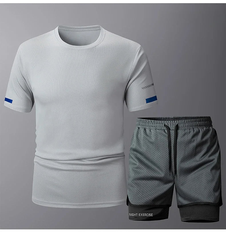 Conjunto deportivo de 2 piezas para hombre, de secado rápido, para correr, entrenamiento, gimnasio y fitness.