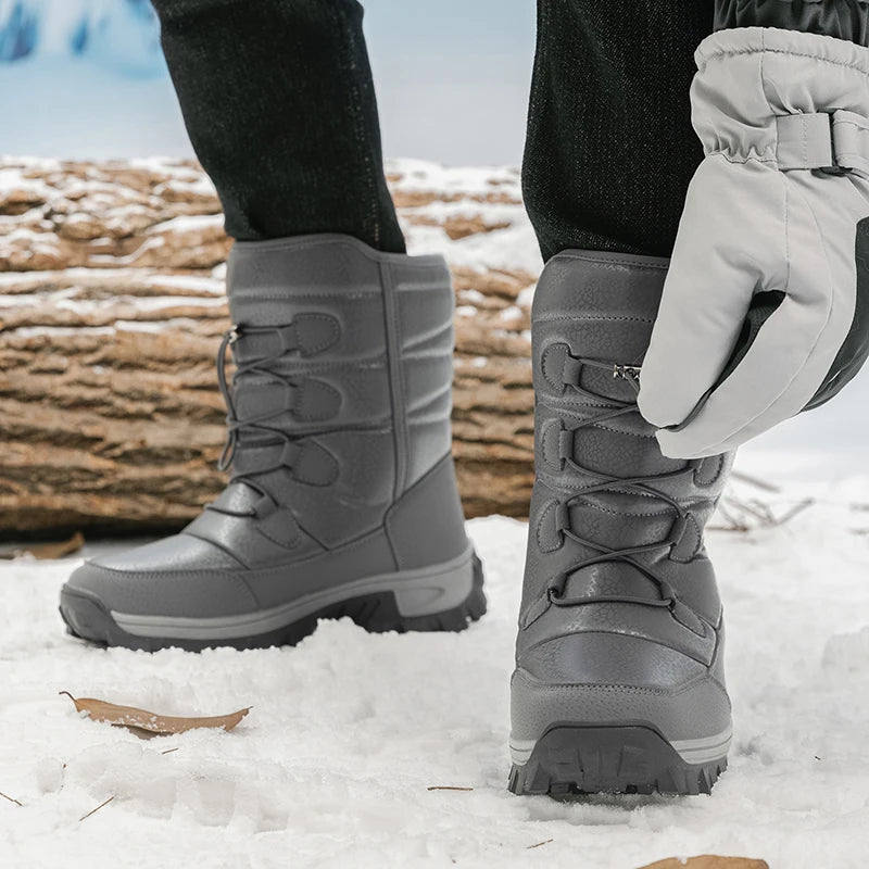 Nuevas botas de nieve cálidas de felpa para hombre, botas altas de invierno para hombre, botas de moto impermeables de invierno, botas de senderismo antideslizantes para exteriores para hombre.