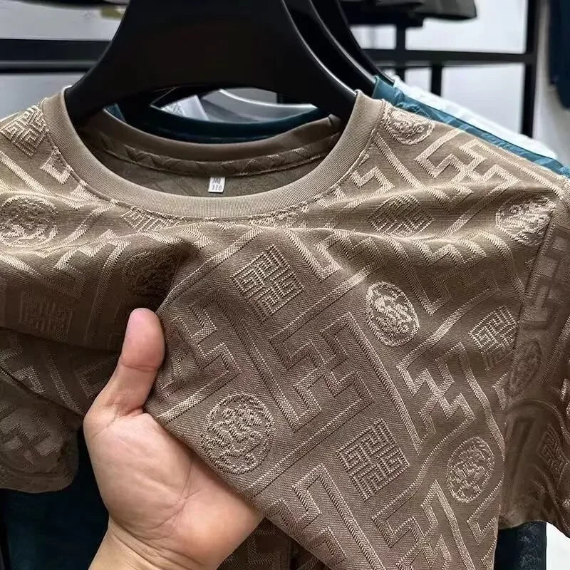 Camiseta de manga corta de seda de hielo para hombre, económica, informal, de cuello redondo, transpirable, de verano, a la moda, de media manga y cuello redondo.