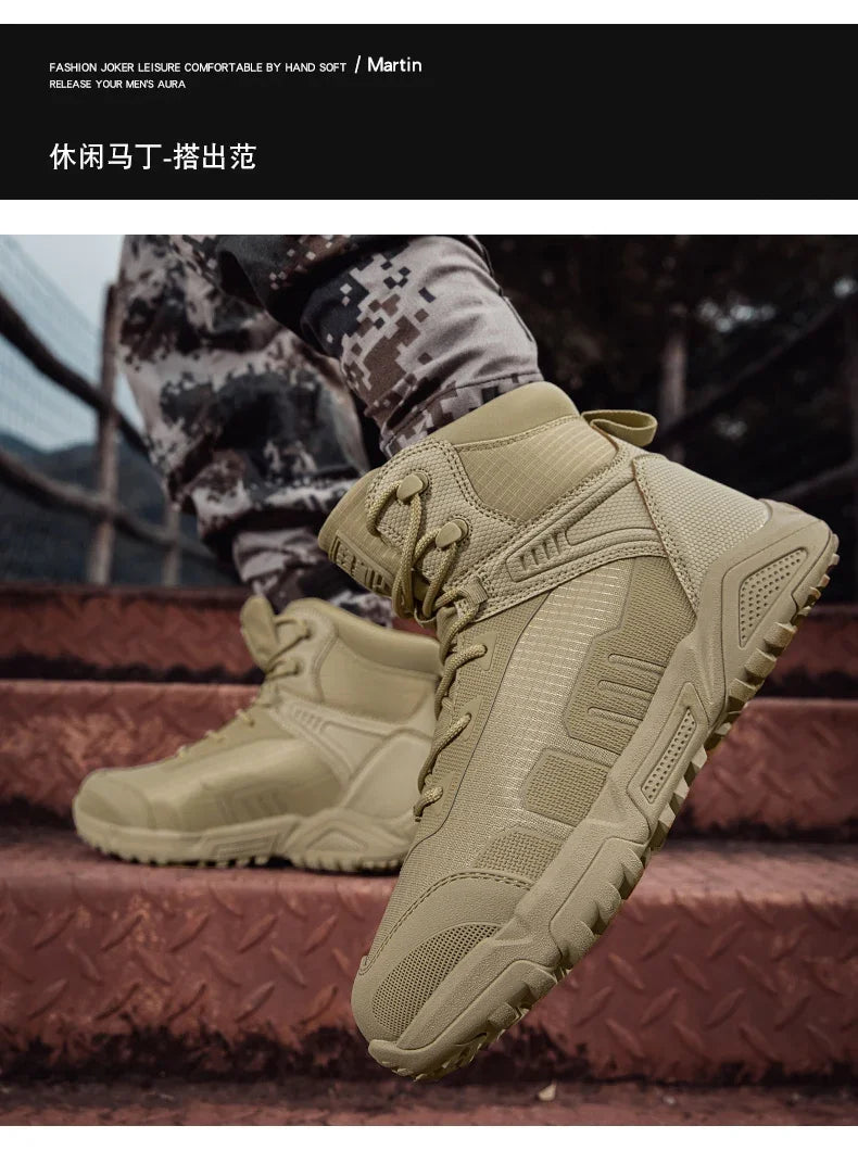 2024Men's Boots Outdoor Tactical mid-waist Boot Men's Hiking Shoes Non-slip Desert Combat Boots Men's Solid Color Snow Boots New