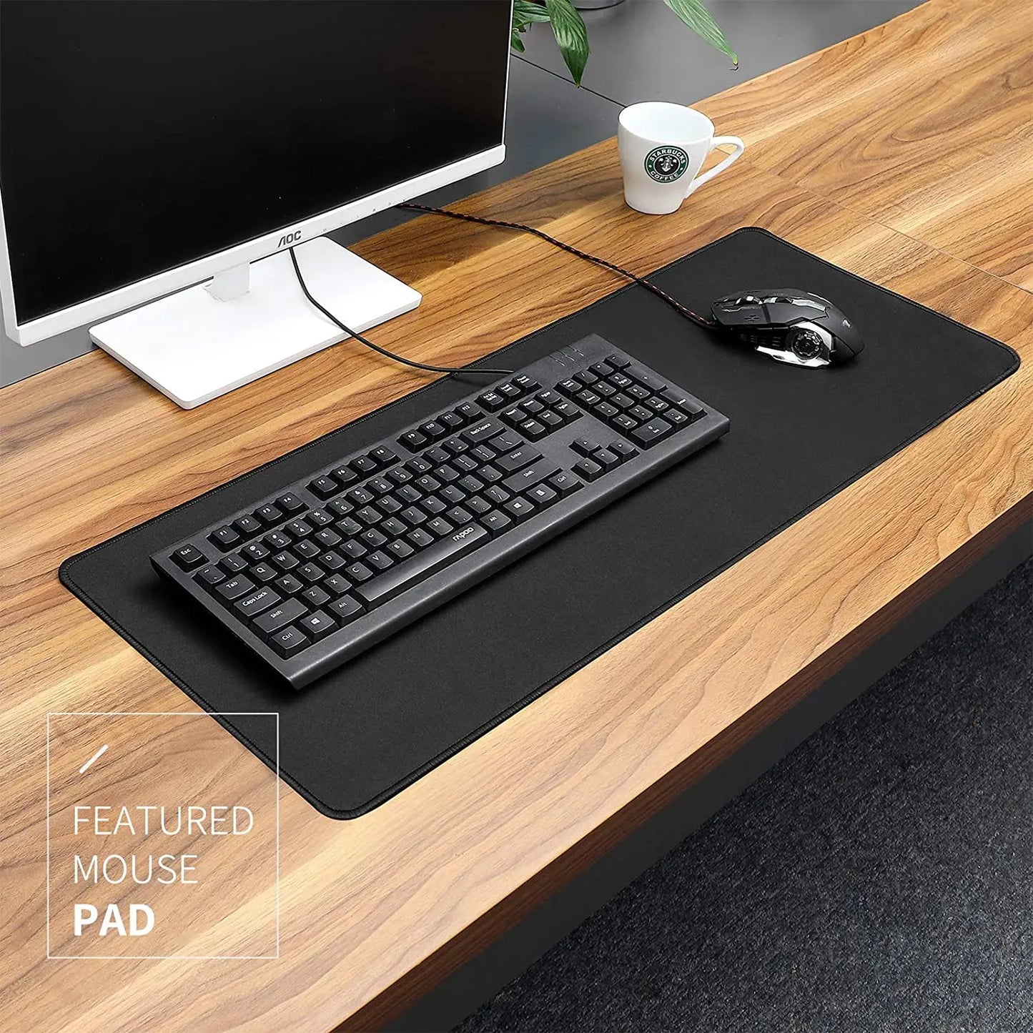 Alfombrilla de ratón XXL negra para gamer, alfombrilla de escritorio para ordenador, 900 x 400 cm, para teclado, anime, oficina, tapete de juego, kawaii, extendida