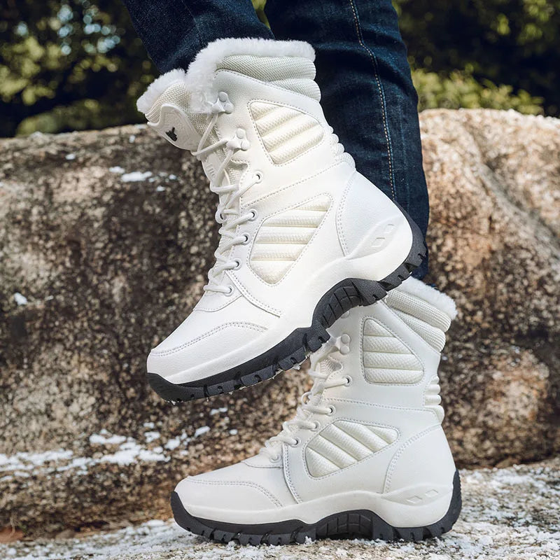 Botas de nieve de invierno para hombre y mujer, impermeables, de cuero, muy cálidas, para exteriores, senderismo, trabajo, talla grande
