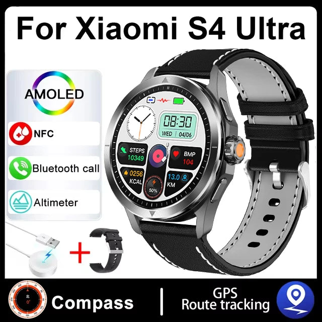 S4 Ultra para Xiaomi Pulsera Inteligente Reloj para Hombre Pantalla AMOLED HD Llamadas Bluetooth GPS Trayectoria NFC Frecuencia Cardíaca Brújula SmartWatches