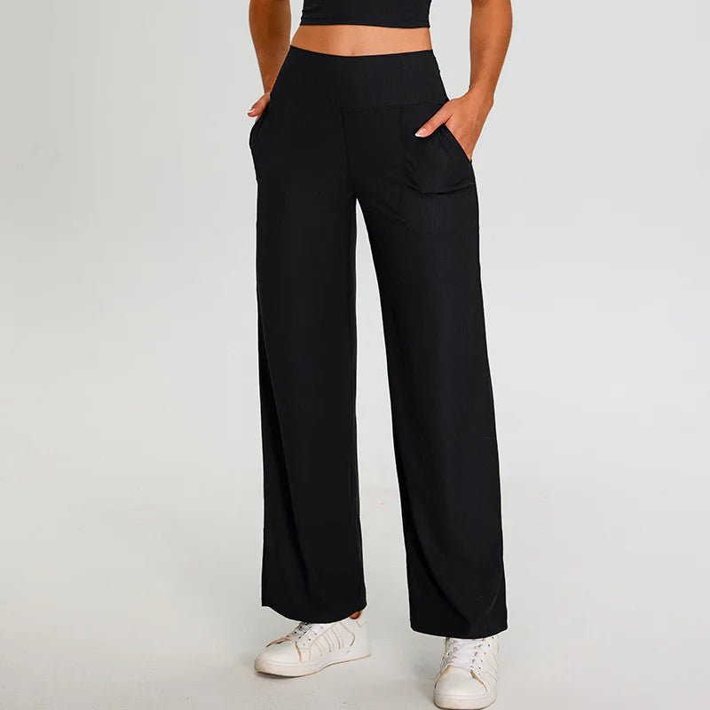 Pantalones de Yoga acanalados para mujer, leggings deportivos para gimnasio, leggings de cintura alta para fitness, pantalones deportivos para correr al aire libre, pierna recta.