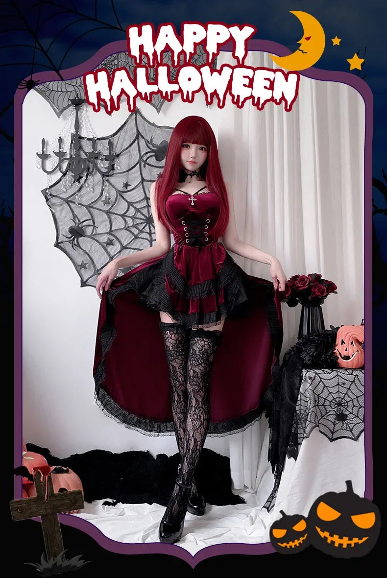 European and American Diablo Gothic Halloween Costume Ladies Dress Dovetail Witch Vampire Bride Performance Costume