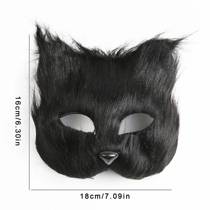 Halloween Cosplay Make-up Fox Shape Face Mask Carnival Stage Party Cartoon Cat Hair Mask Costume Props Sexy Lady Imitation Toy