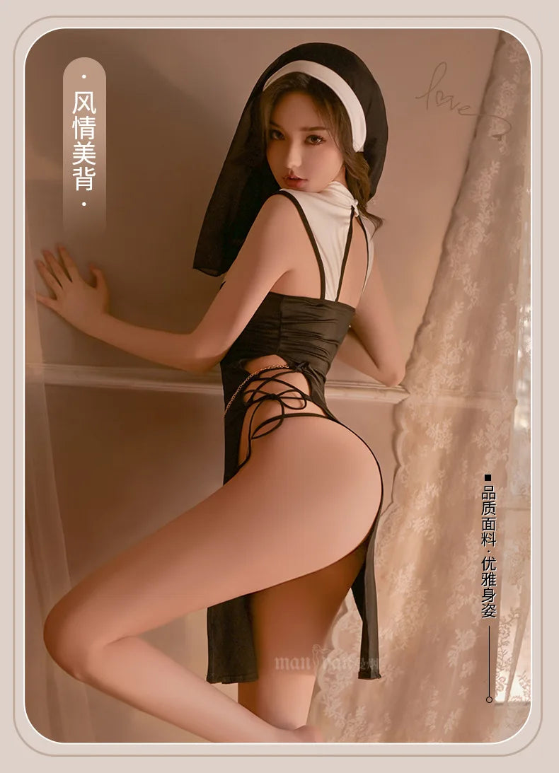 Japanese Erotic Sexy Nun Costume Women Cosplay Lingerie Gothic Maid Costume Nun Dress Anime Roleplay Halloween Sex Porno Clothes