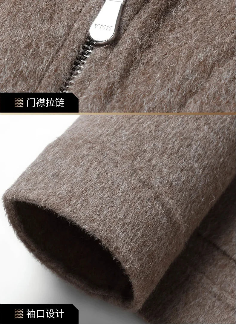 AYUNSUE Spring Autumn Wool Coat Men Double-sided Alpaca Jacket Mink Fur Collar Mens Coats and Jackets Overcoat 1970B KJ3859