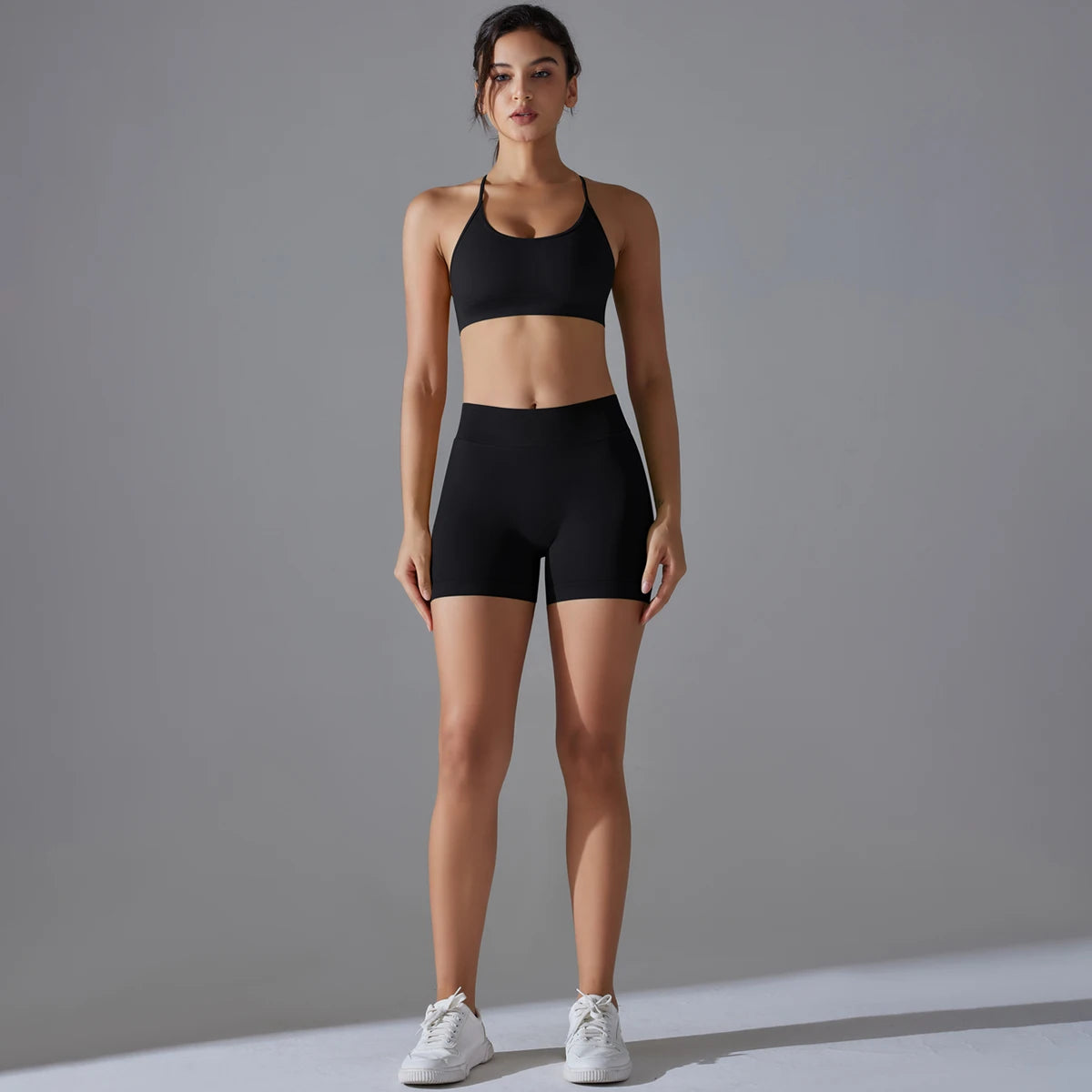 Conjunto deportivo de yoga, mallas de gimnasio de secado rápido, tirantes cruzados con absorción de impactos, pantalones cortos de ciclismo para mujer, entrenamiento de yoga.