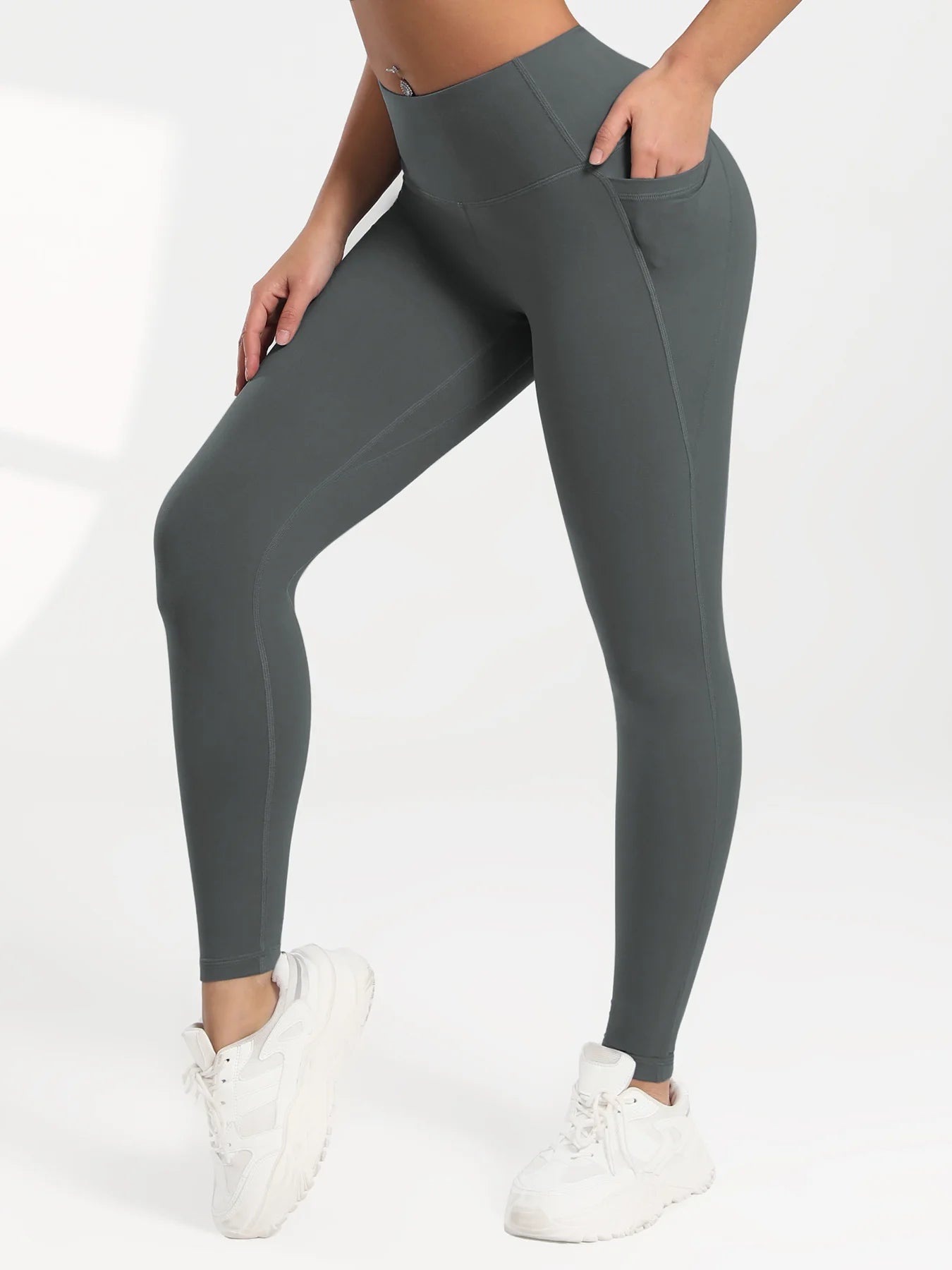 Leggings de yoga para mujer, 2 unidades, con bolsillos, color liso, para gimnasio, actividades al aire libre, cintura alta, ajustados, pantalones deportivos para correr.