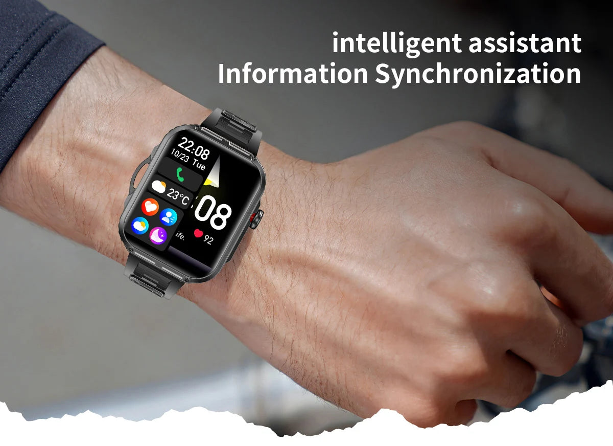 Reloj inteligente de 2,01 pulgadas para hombre y mujer, con linterna LED, control del ritmo cardíaco, para deportes al aire libre y fitness, resistente al agua