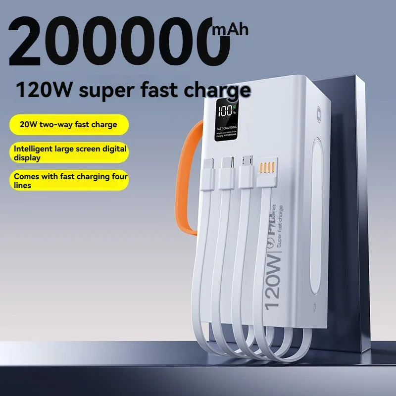 ONEPLUS - Cargador portátil de alta capacidad de 500.000 mAh y 120 W, 4 en 1, con cables y carga rápida para iPhone y Samsung.