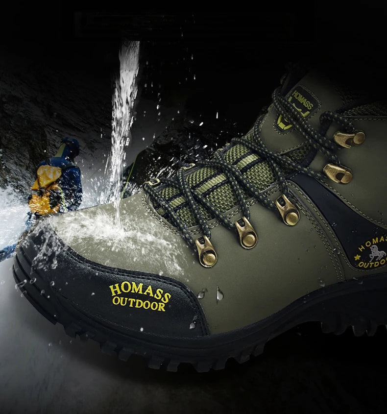 Botas de senderismo de caña alta para hombre, zapatos de exterior de cuero, cómodas, para montaña, para hombre y mujer