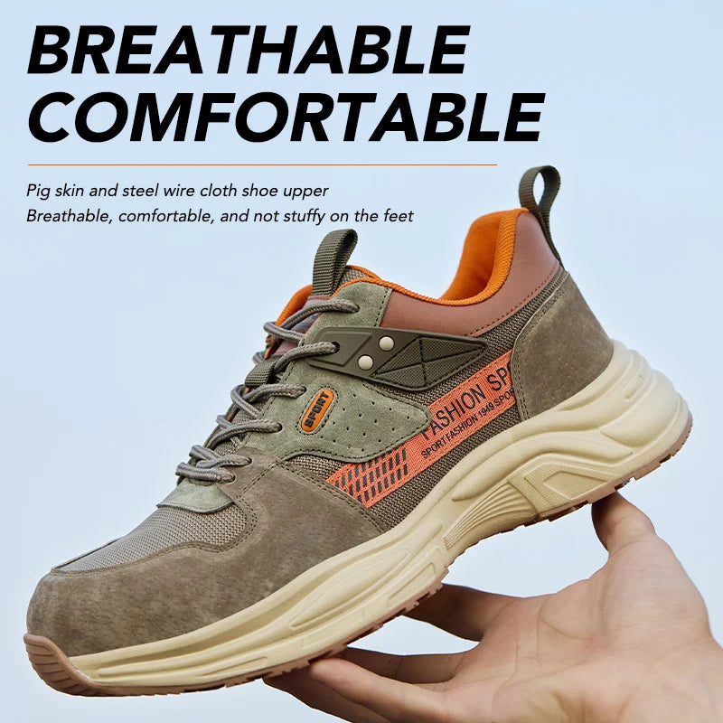 Zapato de trabajo antiperforación para hombre, zapatillas de trabajo de seguridad transpirables con puntera de acero, zapatos indestructibles, botas de trabajo transpirables.