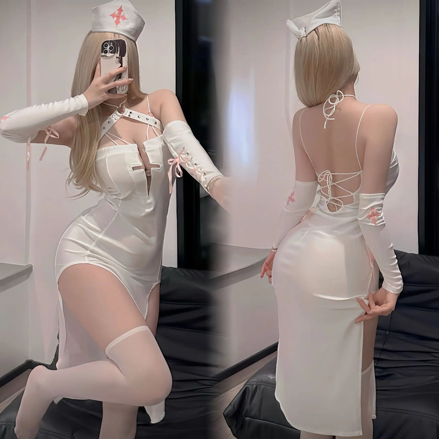 Anime Sword Art Online Dark Nurse Cosplay Dress Uniform Costumes Women Sexy Lingerie Outfits Role Play Halloween Suit