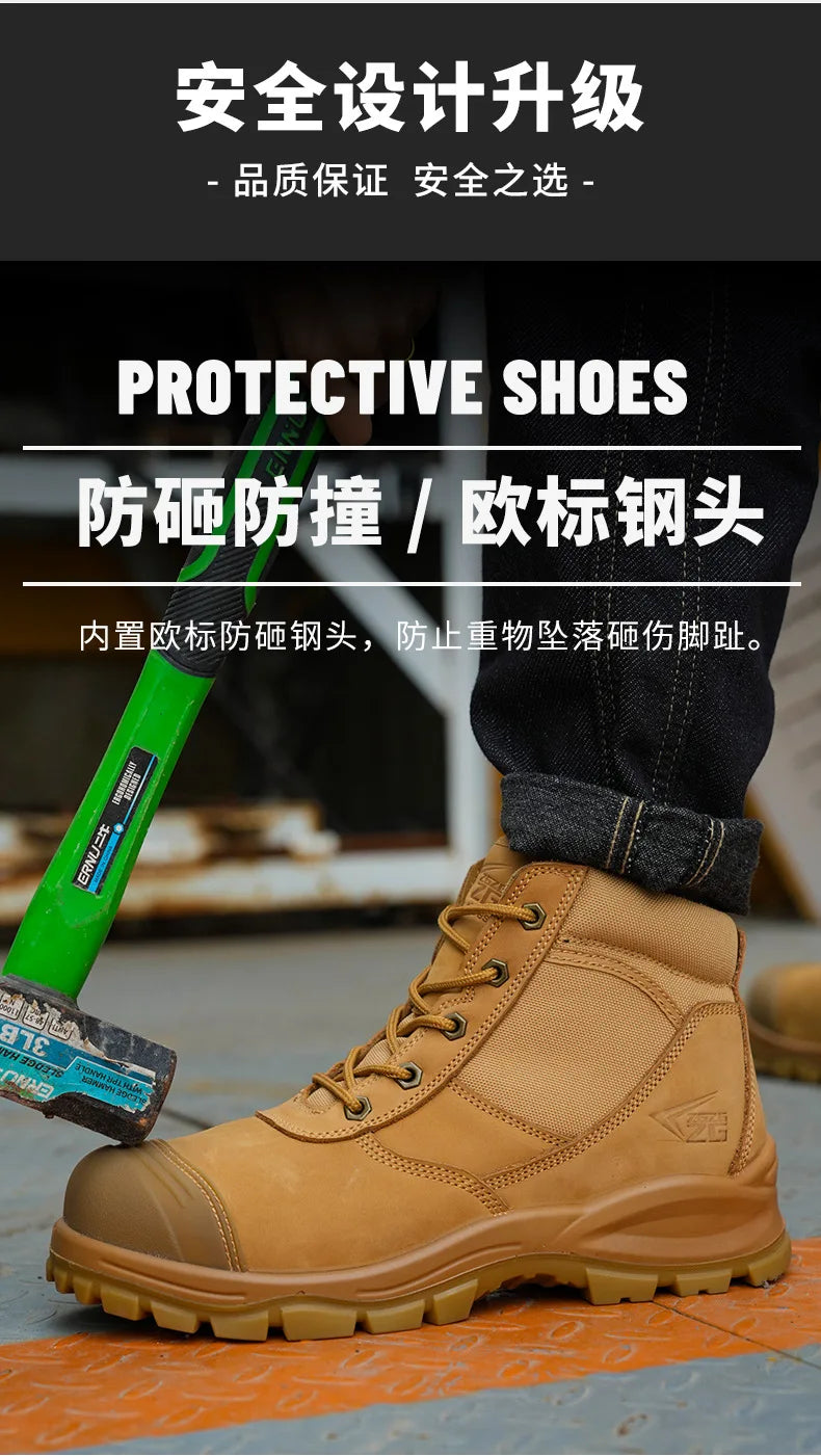 ROCKROOSTER Zapatos de senderismo para hombre, botas de caza impermeables, zapatos de seguridad de cuero, botines tácticos, zapatos de trabajo, zapatillas deportivas con punta de acero