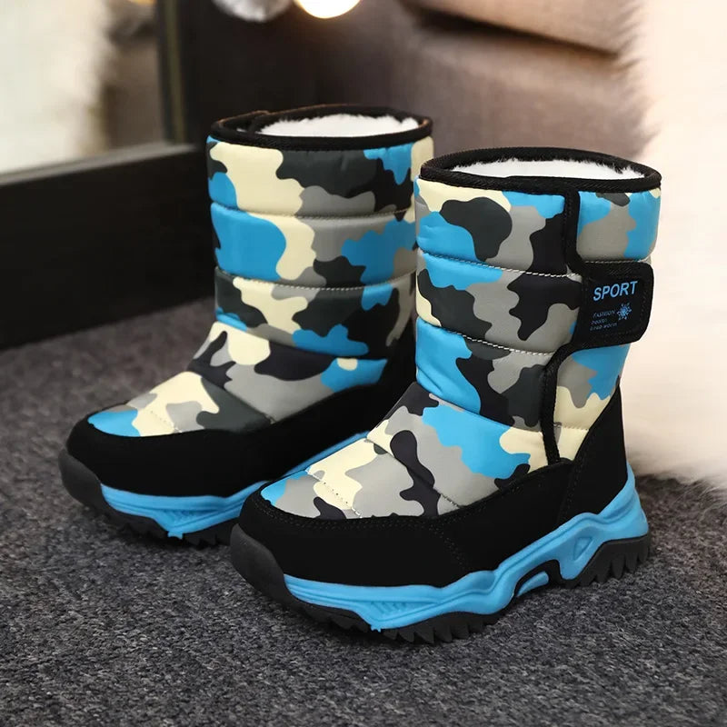 Zapatos casuales para niños y niñas, botas de nieve de piel cálidas y antideslizantes, zapatillas de invierno, calzado para exteriores para niños, botas acolchadas impermeables