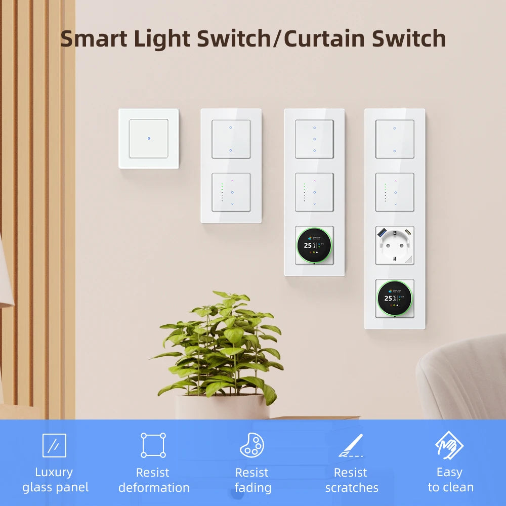 Interruptor de luz inteligente AVATTO Tuya WiFi/Interruptor de cortina con diseño táctil, persianas enrollables motorizadas, compatible con Alexa y Google Home.
