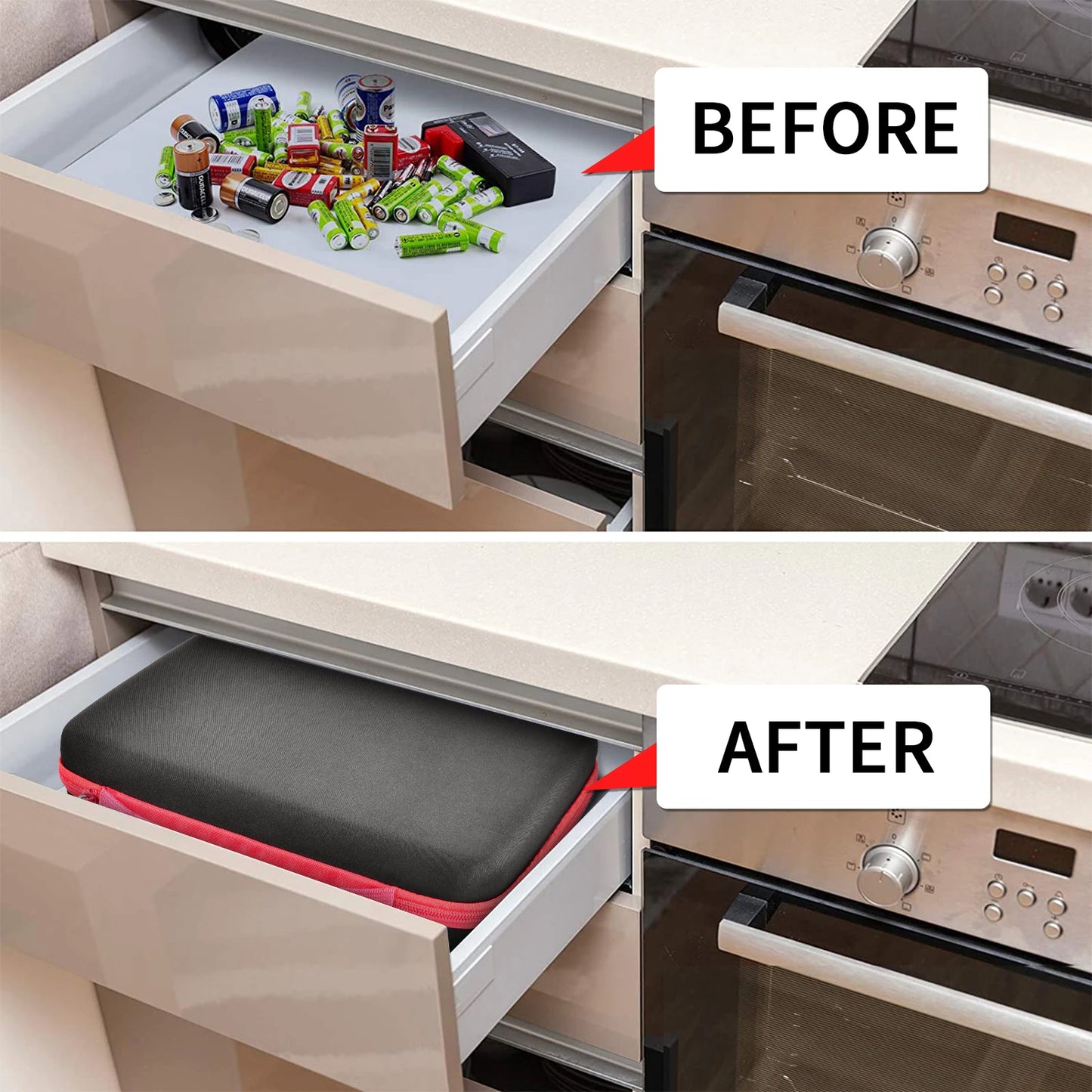 Estuche organizador de baterías, contenedor para guardar baterías con comprobador. Caja organizadora para garaje.