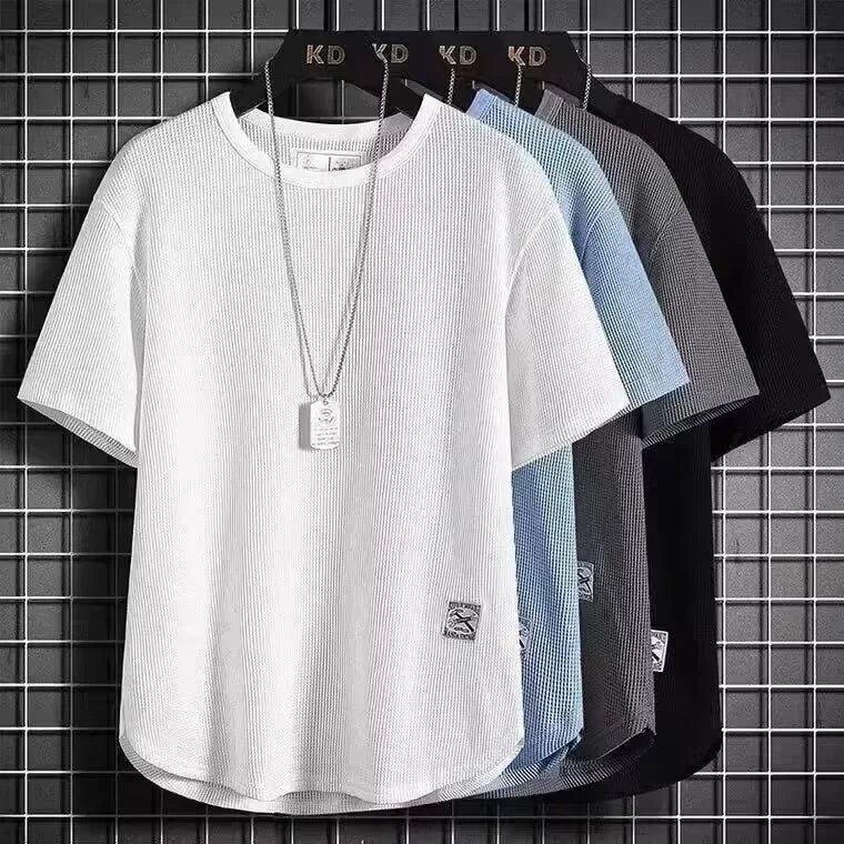 Camiseta de manga corta de seda blanca de hielo, fina, holgada, de talla grande, con cuello redondo, media manga, cinco mangas, informal, transpirable, para verano