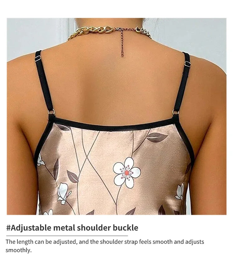 Camisón de satén con estampado floral para mujer, ropa de dormir informal sin mangas y sin espalda, sexy, para el hogar