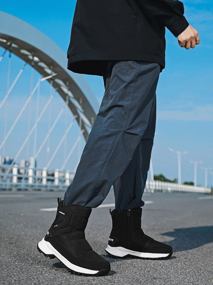 Botas de invierno para hombre 2025, botas de nieve para exteriores, cálidas, de felpa, gruesas, impermeables, antideslizantes, hasta media pantorrilla, zapatos de invierno para hombre