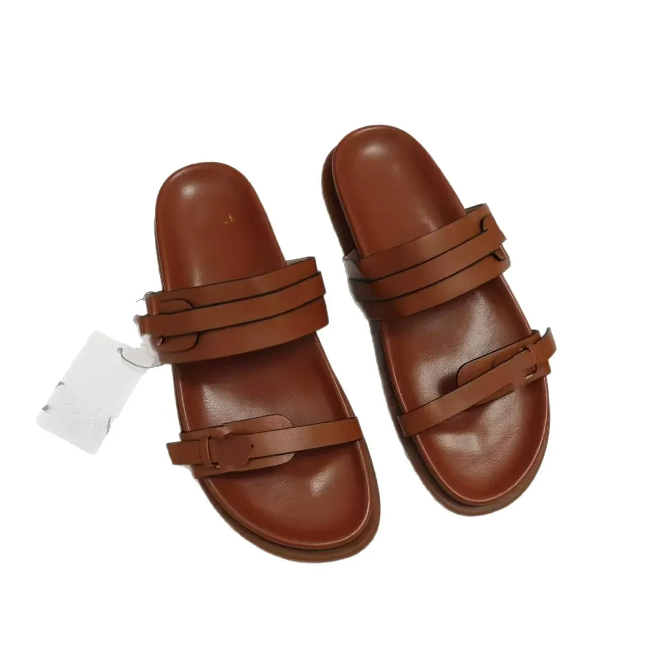 Sandalias planas de tacón grueso para mujer, sin cordones, de piel sintética, con suela de PVC, transpirables, con punta abierta, informales y cómodas.