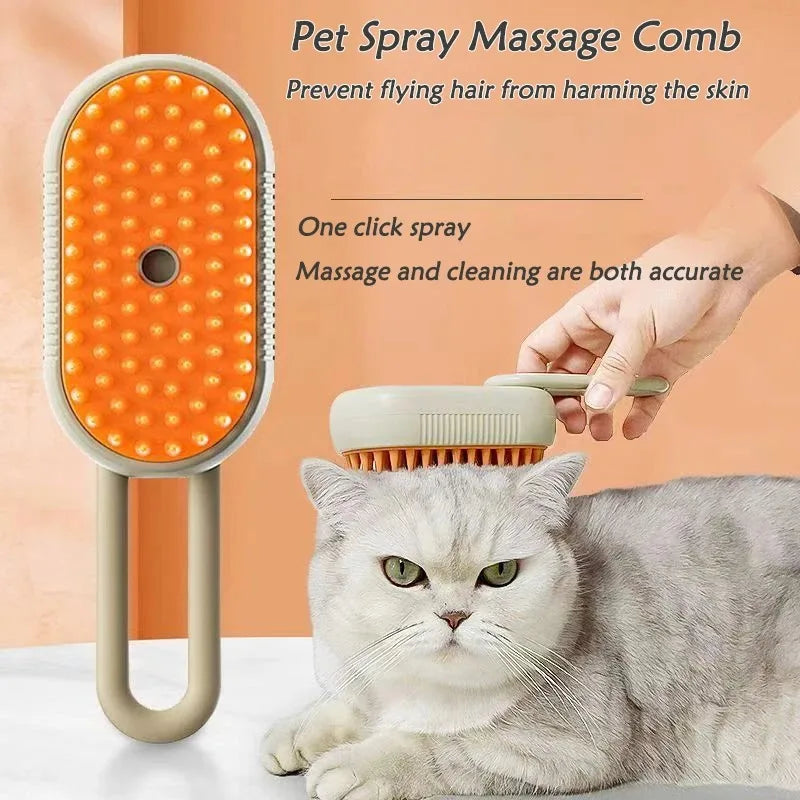 Cepillo de masaje con pulverizador 3 en 1 para gatos, perros y mascotas, con un solo botón, plegable y giratorio, herramienta de aseo, cepillo para depilar y peine.