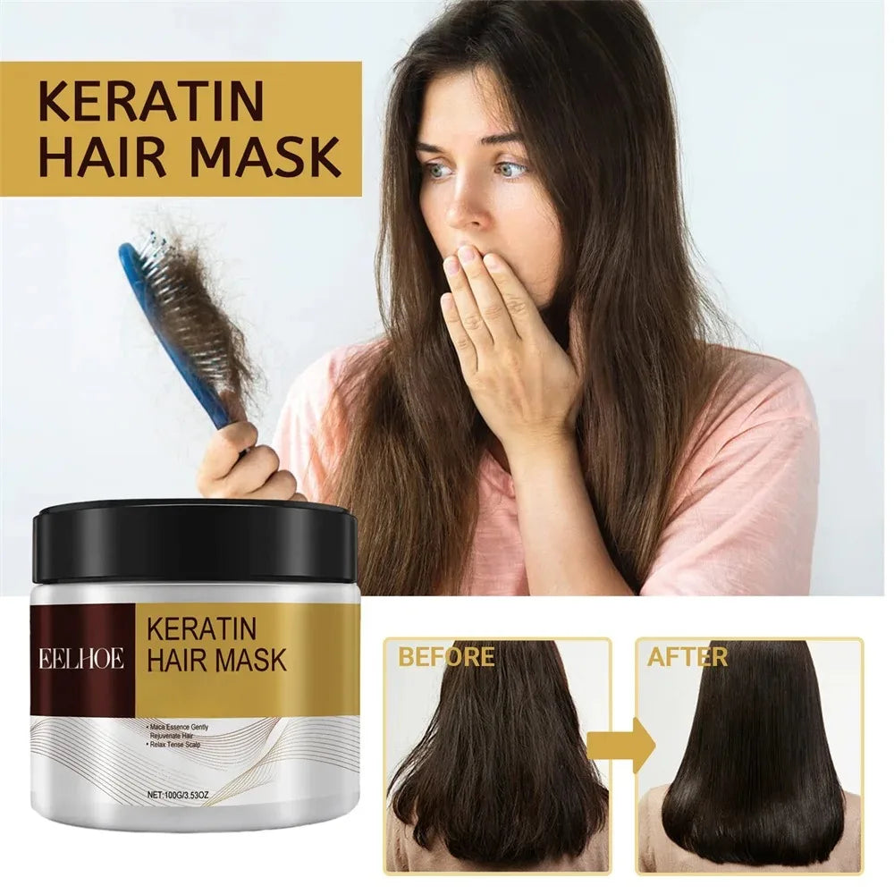 Mascarilla capilar con keratina, nutrición profunda, hidratación, reparación, frizz seco, acondicionador dañado, suavizado, brillo duradero.