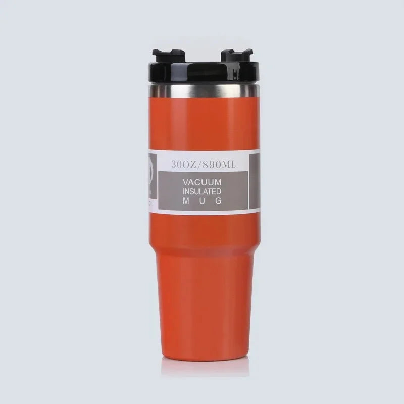 Vaso portátil de acero inoxidable de 30 oz con aislamiento para coche, con pajita y doble pajita para bebidas frías, ideal para usar en el vehículo.