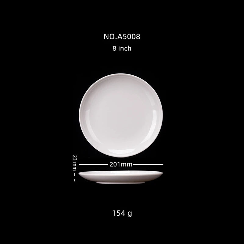 Plato redondo de melamina blanca de 8-14 pulgadas para cena, bandejas para carne estilo occidental, vajilla de hueso para postre, platos de plástico de imitación de porcelana.