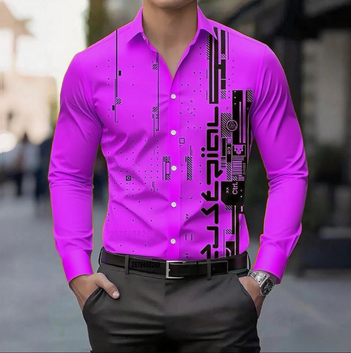 13 colors men's retro digital printing button breathable long sleeve shirt fashion lapel versatile men's shirt large size