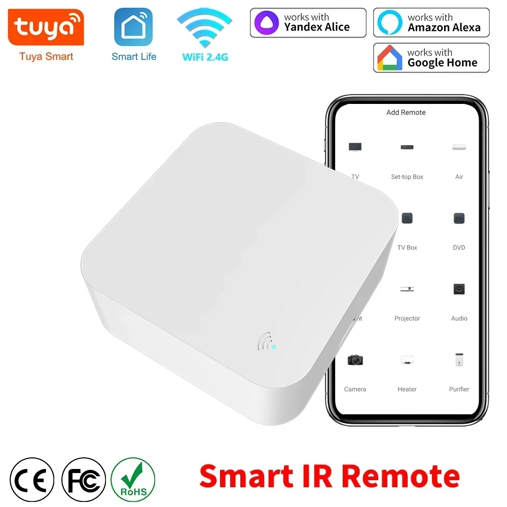 Control remoto inteligente Tuya WiFi IR universal para TV, aire acondicionado, control remoto Alexa, funciona con Google Home, Yandex y Google.