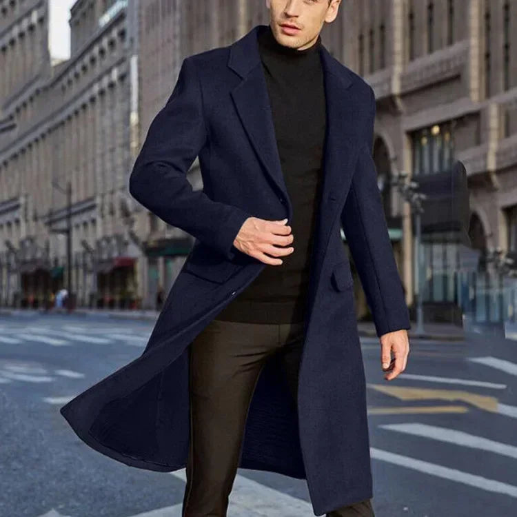 Ropa informal de otoño e invierno para hombre, abrigo de lana estilo británico, nuevo cortavientos largo de color liso estilo coreano, tallas S-XXXL
