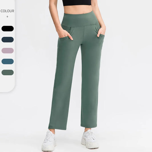 Pantalones deportivos para mujer, estilo casual, para yoga, holgados, de talle alto, elásticos, para entrenamiento físico, rectos, para correr, Yu02334
