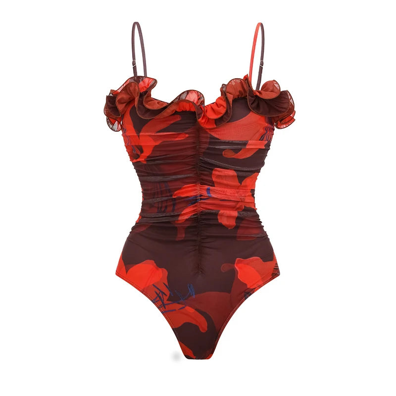 Sexy Swimsuit Women Bikini Set Lily Contrast Print Fabric Patchwork Skirt Push Up Swimsuit Biquini Bodysuit Bathing Suits