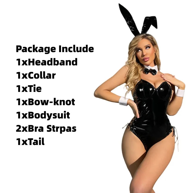 Mai Sakurajima Bunny Girl Costume Women Sexy Cosplay Lingerie PU Leather Bodysuit with Tie and Headband Suit Anime Outfit