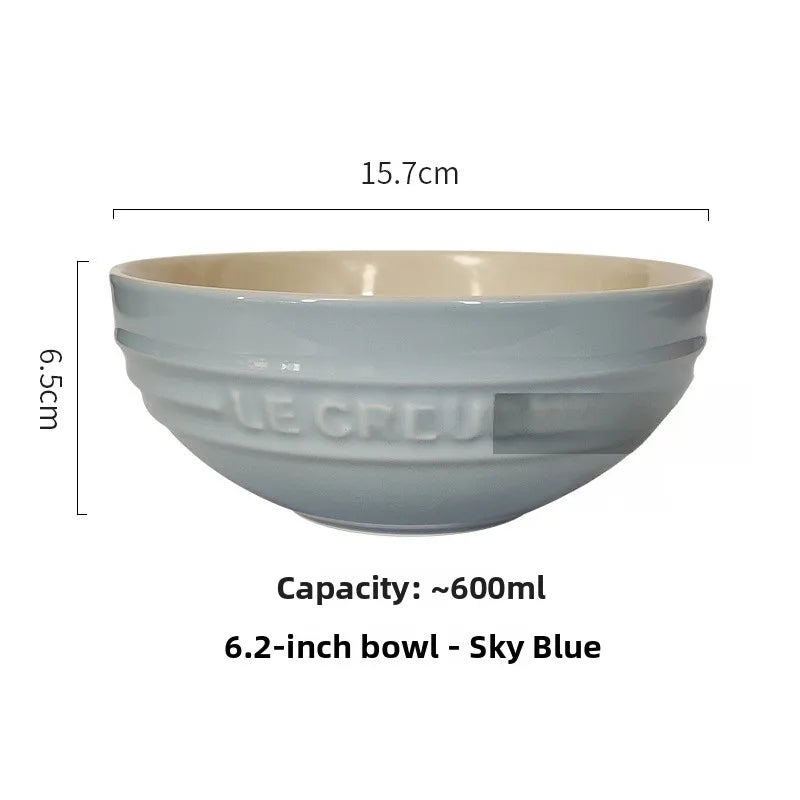 Cuenco de porcelana esmaltada de colores fríos Le Creuset, cuenco de arroz, cuenco para sopa con cara de arcoíris, cuenco francés con diseño de mono redondo para uso doméstico
