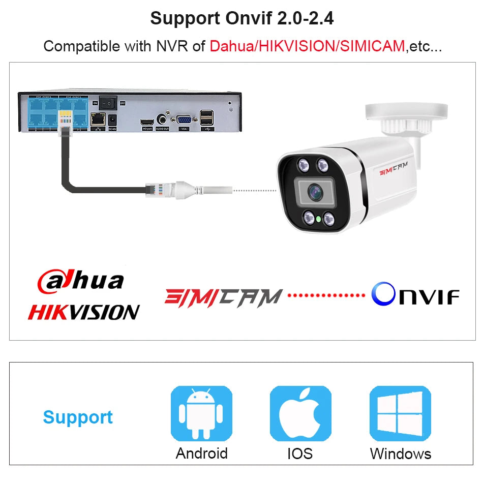 Cámara de videovigilancia 4K PoE IP con audio Onvif, 48 V PoE/CC 12 V, 4 MP/5 MP/8 MP, visión nocturna, tipo bala, resistente al agua, para NVR.