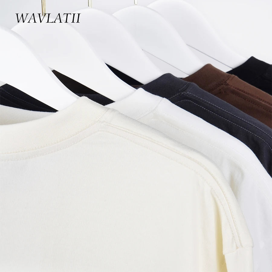 WAVLATII Camisetas de verano de gran tamaño para mujeres y hombres, camisetas casuales marrones para mujeres, camisetas de calle coreanas, camisetas unisex básicas sólidas para jóvenes y geniales
