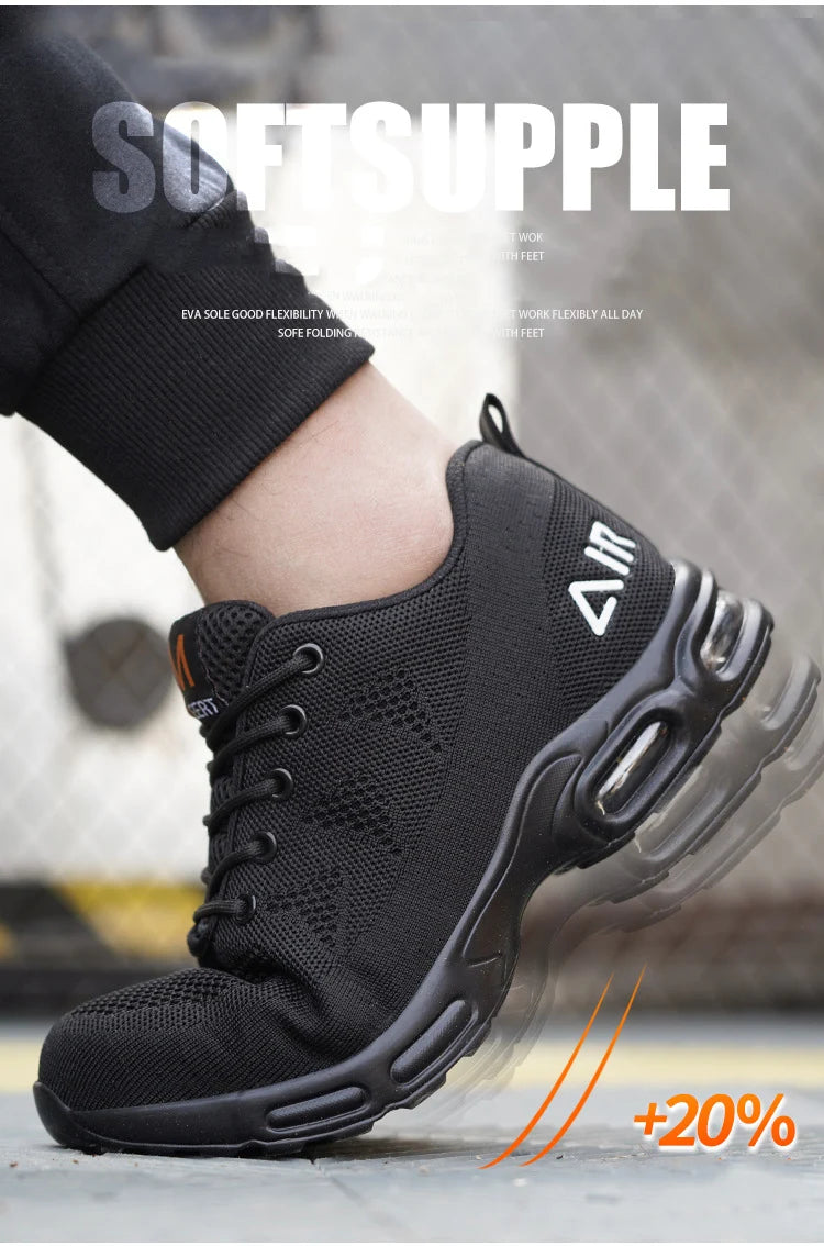 Calzado de seguridad para hombre, botas de trabajo ligeras, zapatillas con cámara de aire, zapatos de trabajo antiperforación, zapatos indestructibles con puntera de acero.