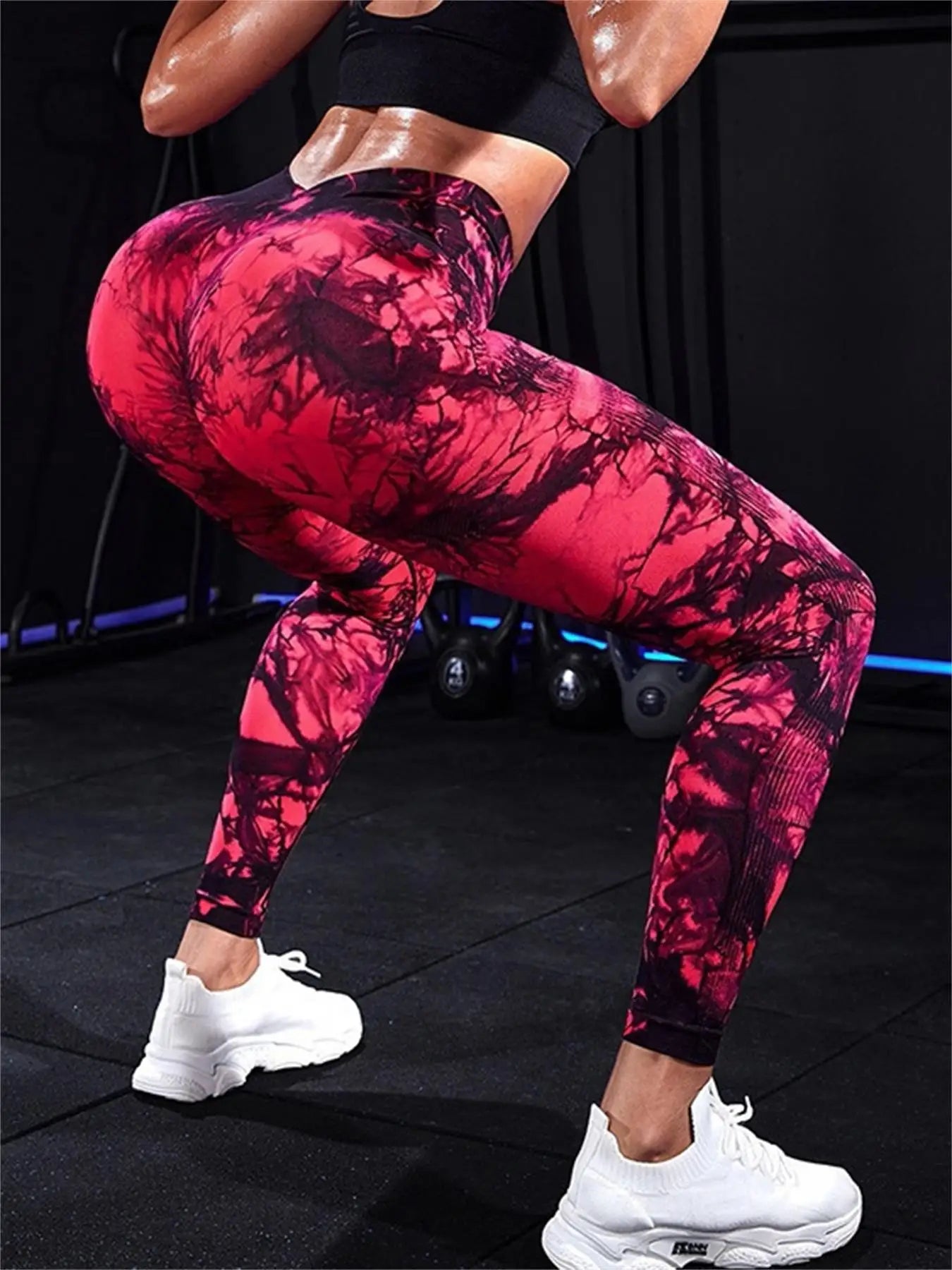 All Seasons Women's Tie Dye Print High Waist Sports Leggings, Breathable Wide Waistband Seamless Skinny Pants for Gym Workout