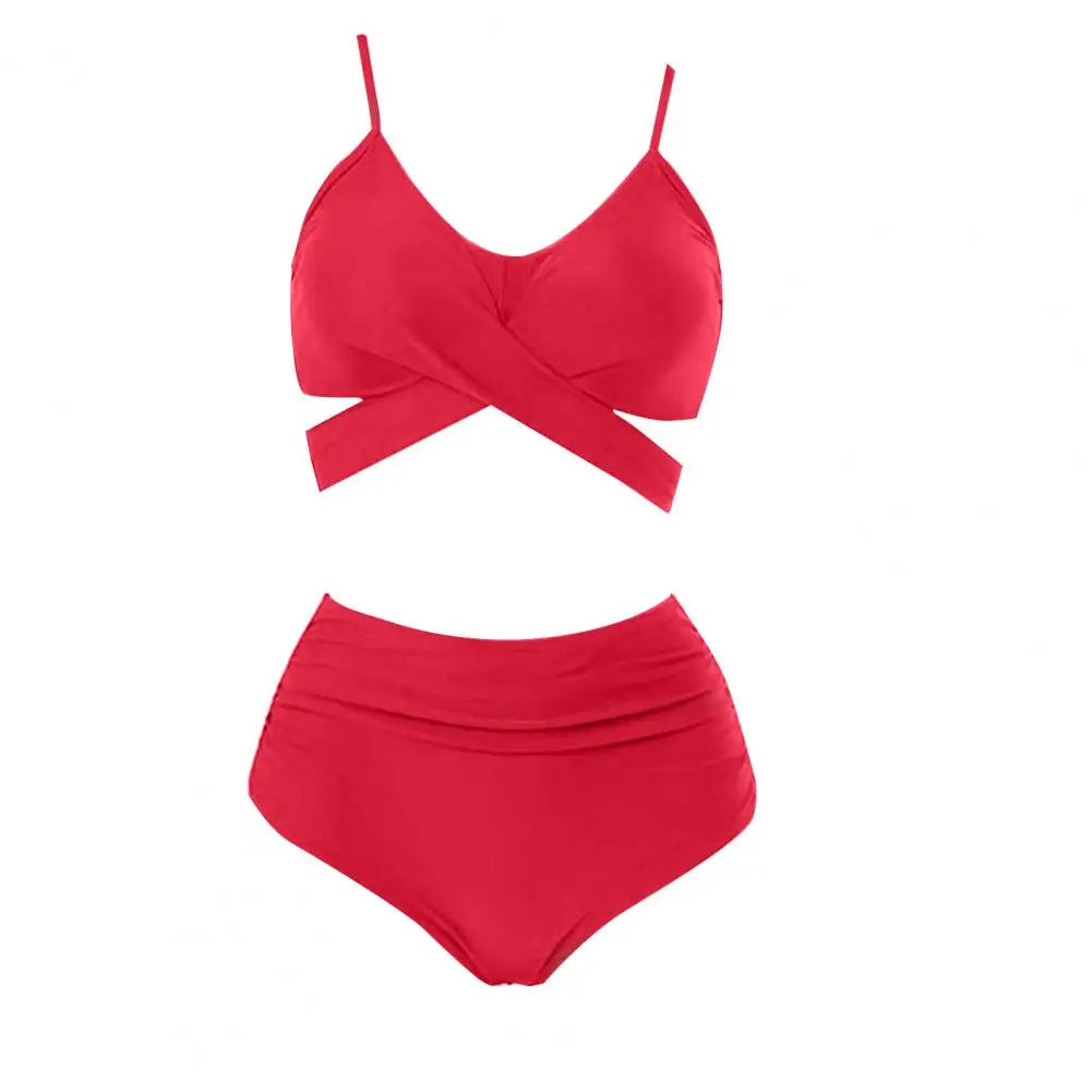 Summer Swimsuit  Stylish Cross Bandage Bra Panties Bikini Set  Breathable Bikini Set