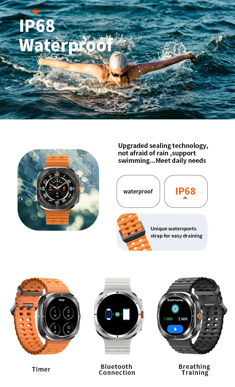 Reloj inteligente Vwar Watch 7 Ultra de 47 mm, IP68, resistente al agua, Bluetooth, llamadas, brújula, para hombre y mujer, pantalla AMOLED de 1,43", SpO2