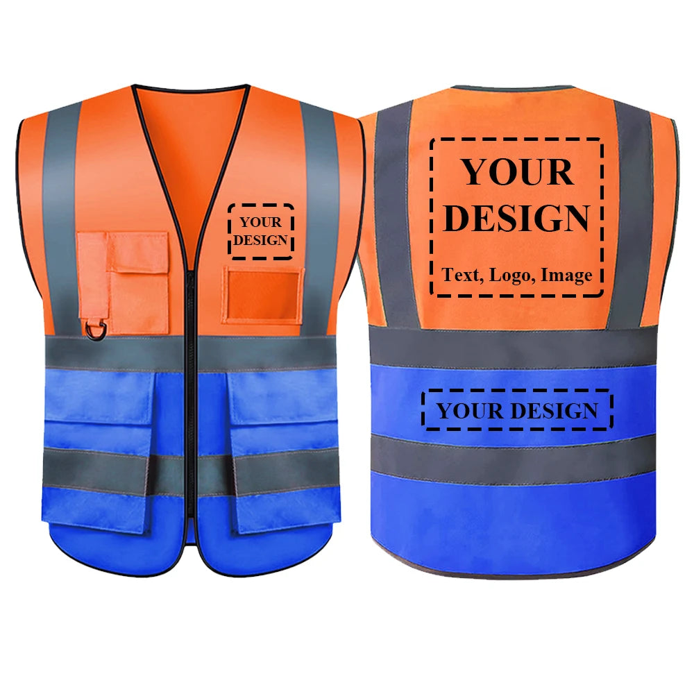 Chaleco de seguridad con logotipo personalizado para hombre y mujer, de alta visibilidad, con bolsillo y cremallera, para trabajo de construcción.