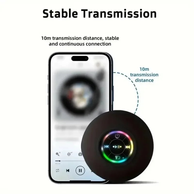 Mini altavoz portátil de audio con Bluetooth, IPX4, resistente al agua, con luces LED para baño y exterior, con ventosa grande que se puede adsorber en la pared.