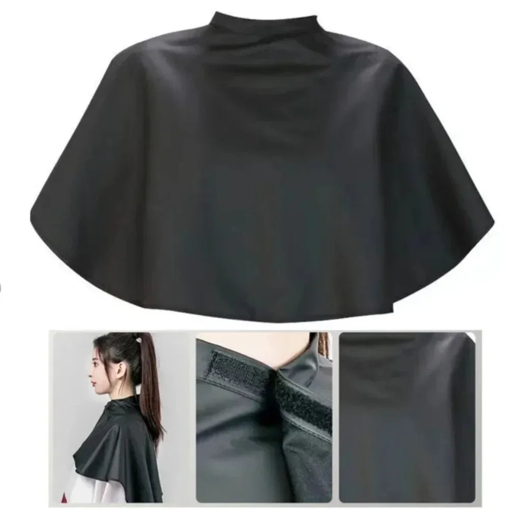 Capa de tela para teñir el cabello, corta, cuadrada, negra, impermeable, para peluquería, peluquería, corte de pelo, capa de tela para peluquería.