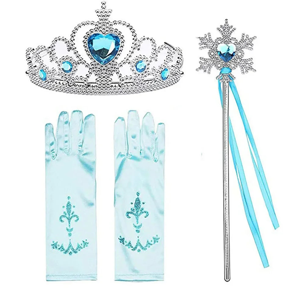 Accesorios de cosplay de Elsa para niña, disfraz de princesa Reina de las Nieves, joyería, varita, corona, collar, clips para las orejas, accesorios de fotografía para juegos de rol.