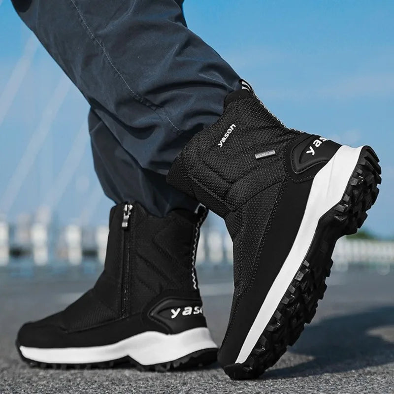 Botas de invierno para hombre 2025, botas de nieve para exteriores, cálidas, de felpa, gruesas, impermeables, antideslizantes, hasta media pantorrilla, zapatos de invierno para hombre
