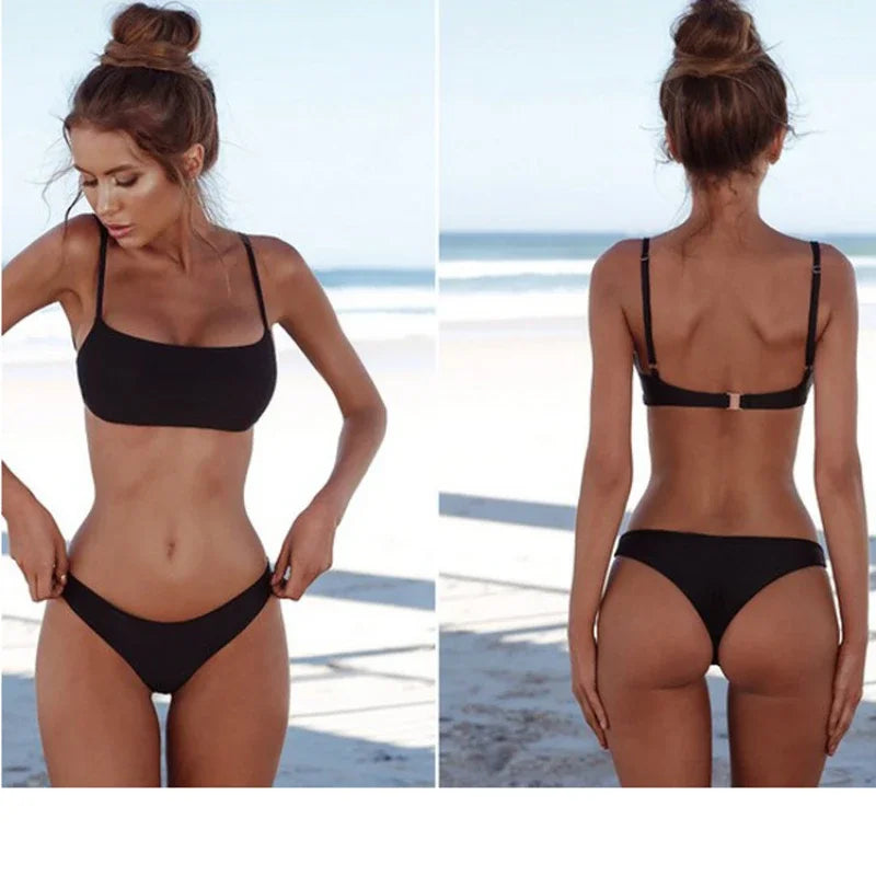 Sexy White Push Up Bikini Set Women Swimsuit Solid Micro Biquini Brazilian Plus Size Swimwear Female Low Waist Bathing Suit XL